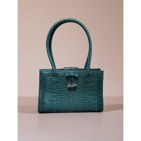 Vintage Liz Claiborne Great Expectations Y2K Teal Croc Embossed Mini Purse Bag - Picture 1 of 14